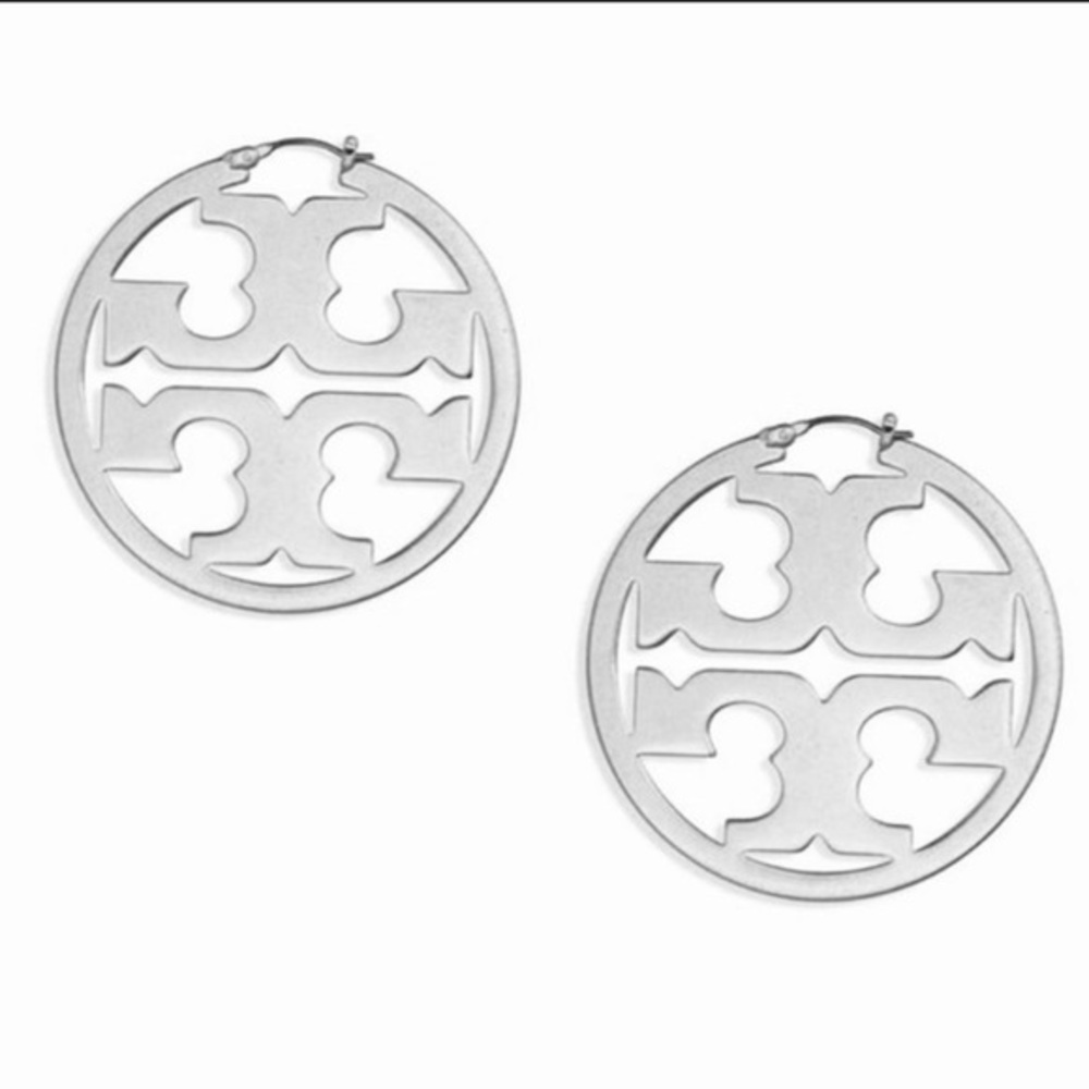 Tory Burch Miller Silver Hoop Earrings With Dust Bag